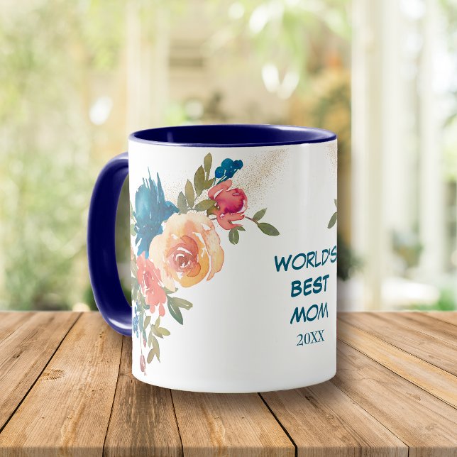 Watercolor Blue Peach Roses Mum Mug (Creator Uploaded)