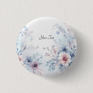 Watercolor Blue Pink Floral Button