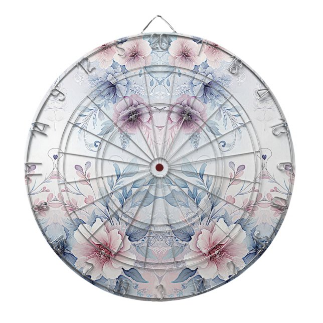 Watercolor Blue Pink Floral Dartboard (Front)