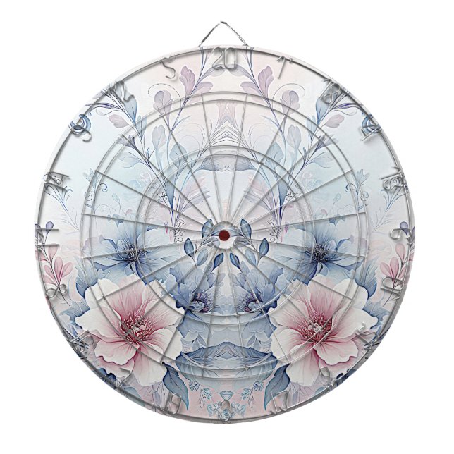 Watercolor Blue Pink Floral Dartboard (Front)