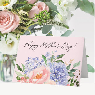 Watercolor Blue Pink Floral Happy Mother Day Card