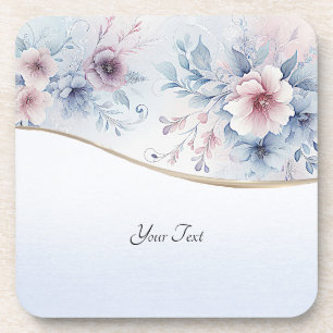 Watercolor Blue Pink Floral Hard Plastic Coaster