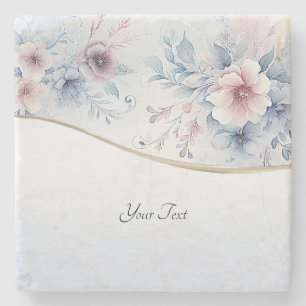 Watercolor Blue Pink Floral Stone Coaster