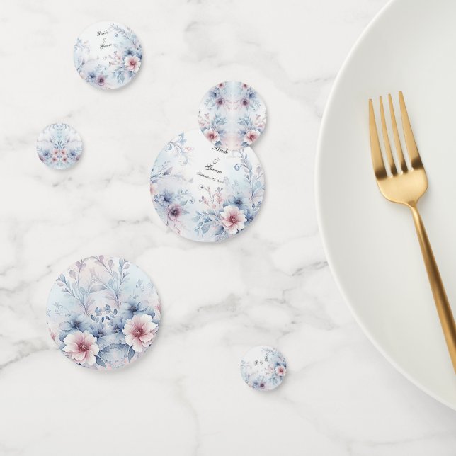 Watercolor Blue Pink Floral Table Confetti (Group)