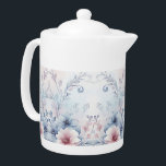 Watercolor Blue Pink Floral Teapot<br><div class="desc">Beautiful Watercolor Blue Pink Floral Teapot</div>