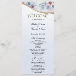 Watercolor Blue Pink Floral Wedding Program