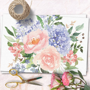 Watercolor Blue Pink Hydrangea Peony Spring Floral Tissue Paper