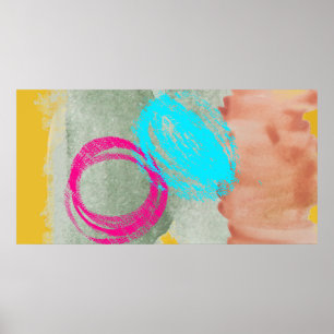 Watercolor Blue Pink Yellow Modern Wall Art