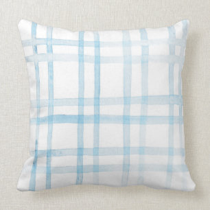 Watercolor Blue Plaid Pillow