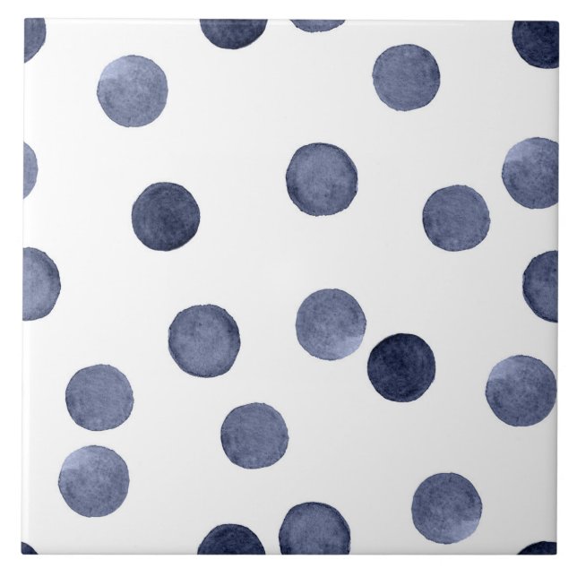 Watercolor . Blue polka dot . Ceramic Tile (Front)