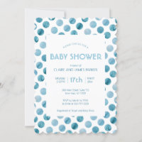 Watercolor Blue Polka Dot Cute Baby Shower