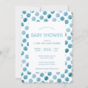 Watercolor Blue Polka Dot Cute Baby Shower Invitation