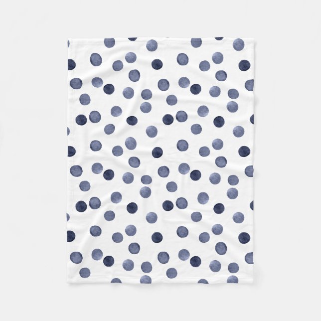 Watercolor . Blue polka dot . Fleece Blanket (Front)