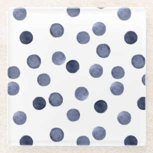 Watercolor . Blue polka dot . Glass Coaster