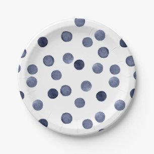 Watercolor . Blue polka dot . Paper Plate