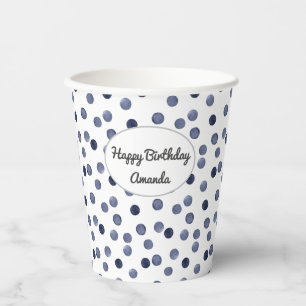 Watercolor . Blue polka dot . Paper Plate Paper Cups
