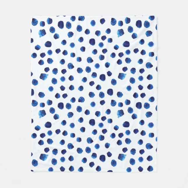 Watercolor blue polka dots seamless pattern fleece blanket (Front)