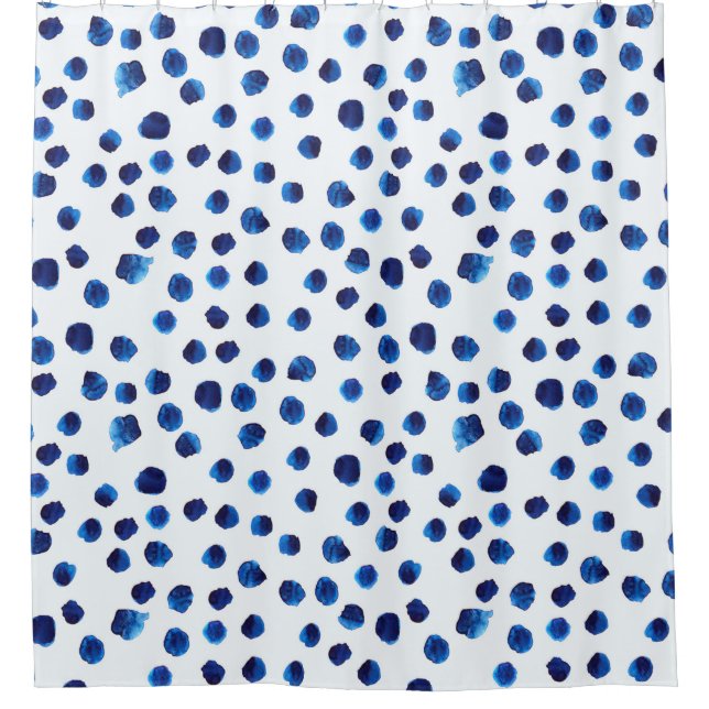 Watercolor blue polka dots seamless pattern shower curtain (Front)