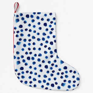 Watercolor blue polka dots seamless pattern small christmas stocking