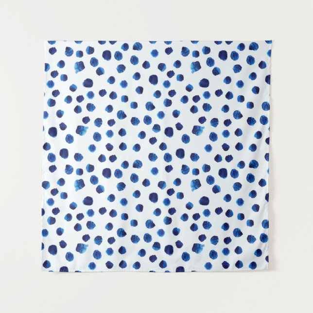 Watercolor blue polka dots seamless pattern tapestry (Front)