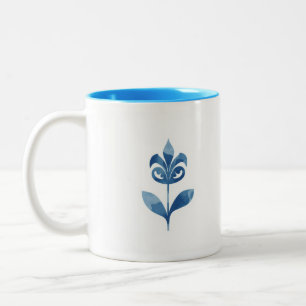 Watercolor Blue Pottery Flower Two-Tone Coffee Mug