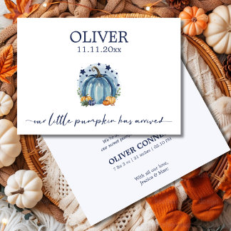Watercolor Blue Pumpkin Baby Boy Announcement