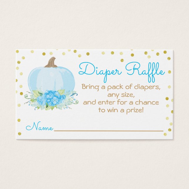 Watercolor Blue Pumpkin Baby Shower Diaper Raffle (Front)