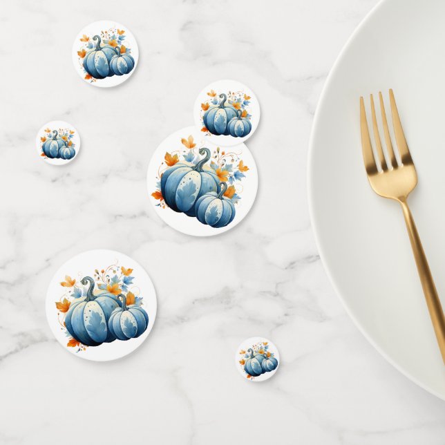 Watercolor Blue Pumpkins & Autumn Leaves Confetti (Group)
