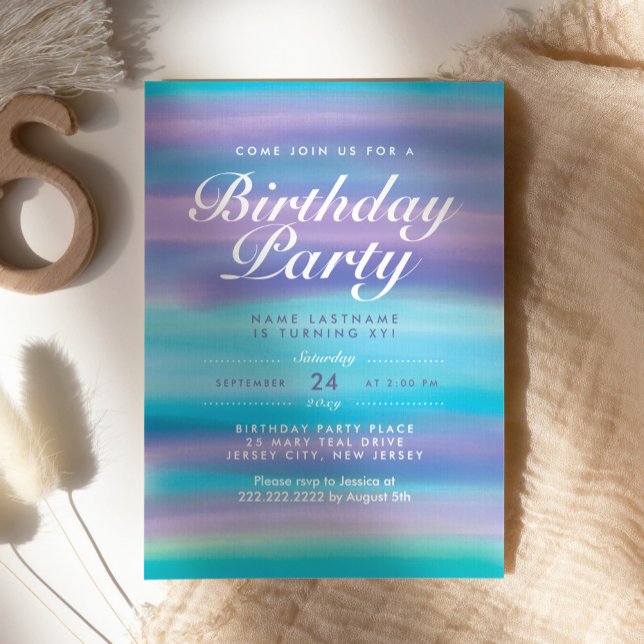 Watercolor Blue Purple Evening Sky Birthday Party Invitation (Creator Uploaded)