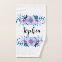 Watercolor Blue Purple Floral Wreath Custom Text