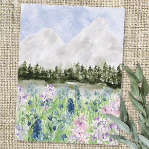 Watercolor Blue Purple Flower Meadow on Mountain Postcard
