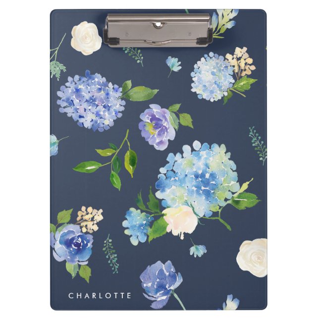 Watercolor Blue & Purple Hydrangeas Personalised Clipboard (Front)