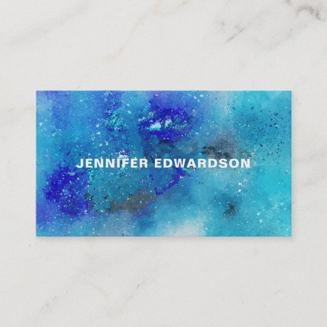 Watercolor blue purple splatter professional business card (Front)