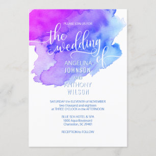 Watercolor Blue Purple Violet Wedding Invitations