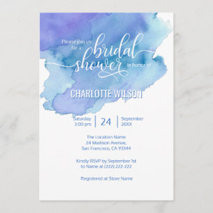Watercolor Blue Purple Wedding Bridal Shower Invitation