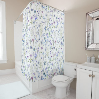 Watercolor Blue Purple Wildflower Floral Pattern Shower Curtain
