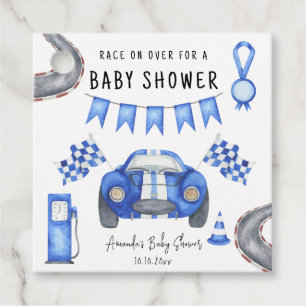 Watercolor Blue Race Car Baby Shower  Favour Tags