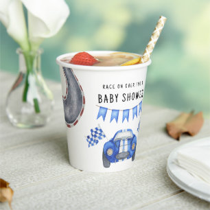 Watercolor Blue Race Car Baby Shower  Paper Cups