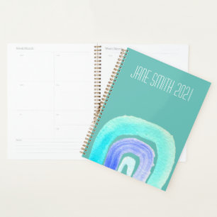 Watercolor blue rainbow colourful design planner