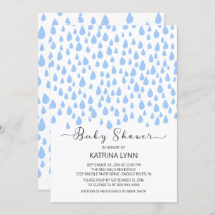 Watercolor Blue Raindrops Boys Baby Shower Invitation