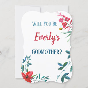 Watercolor Blue & Red Floral Plants Invitation