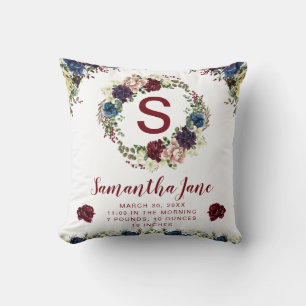 Watercolor Blue & Red Winter Flowers Wreath Baby Cushion