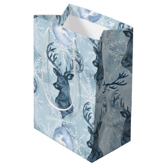 Watercolor Blue Reindeer Christmas Gift bag (Back Angled)