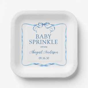 Watercolor Blue Ribbon Baby Sprinkle Paper Plate