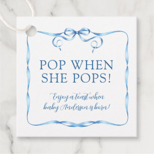 Watercolor Blue Ribbon Pop When She Pops Favour Tags