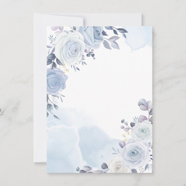 Watercolor Blue Roses Birthday Holiday Card (Front)