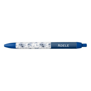 Watercolor Blue Roses Custom Name  Ink Pen