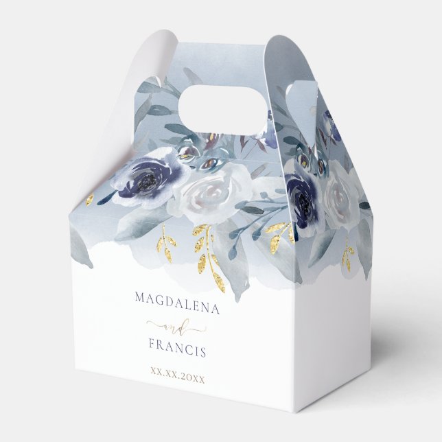 watercolor blue roses wedding favour box (Front Side)