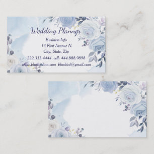 Watercolor Blue Roses Wedding Planner Custom Business Card