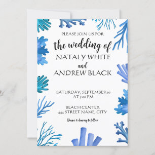 Watercolor blue sea corals invitation